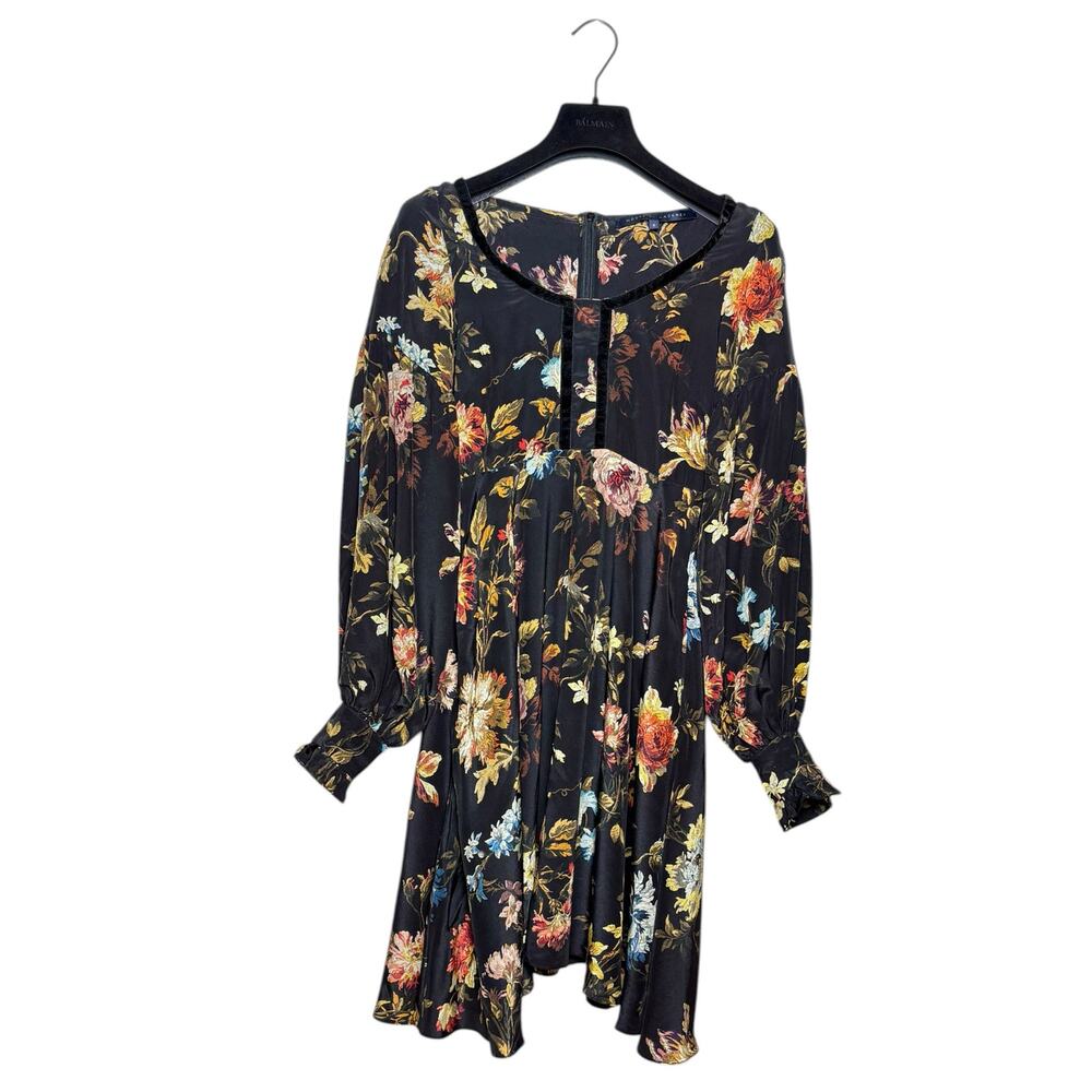House Of Hackney Silk Floral Dress Velvet Trim Small - Picture 2 of 9
